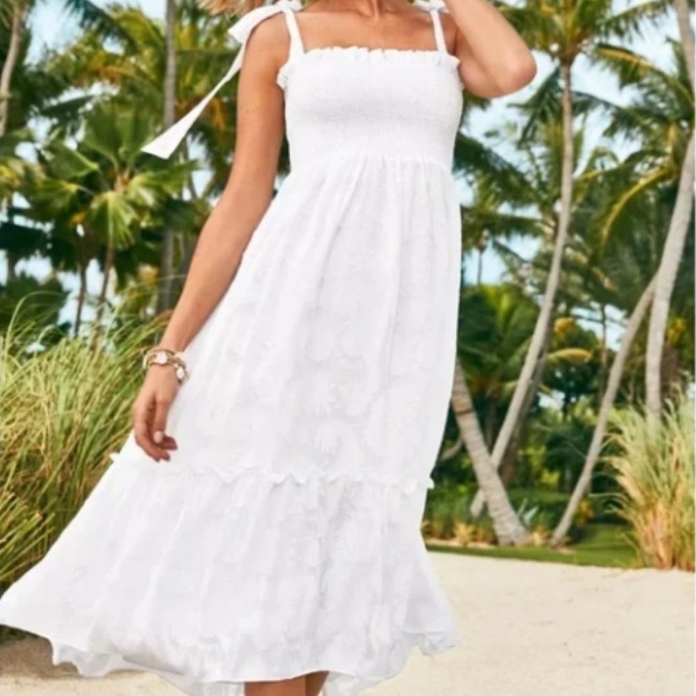Lilly Pulitzer Rivera Smocked White Midi Dress size medium